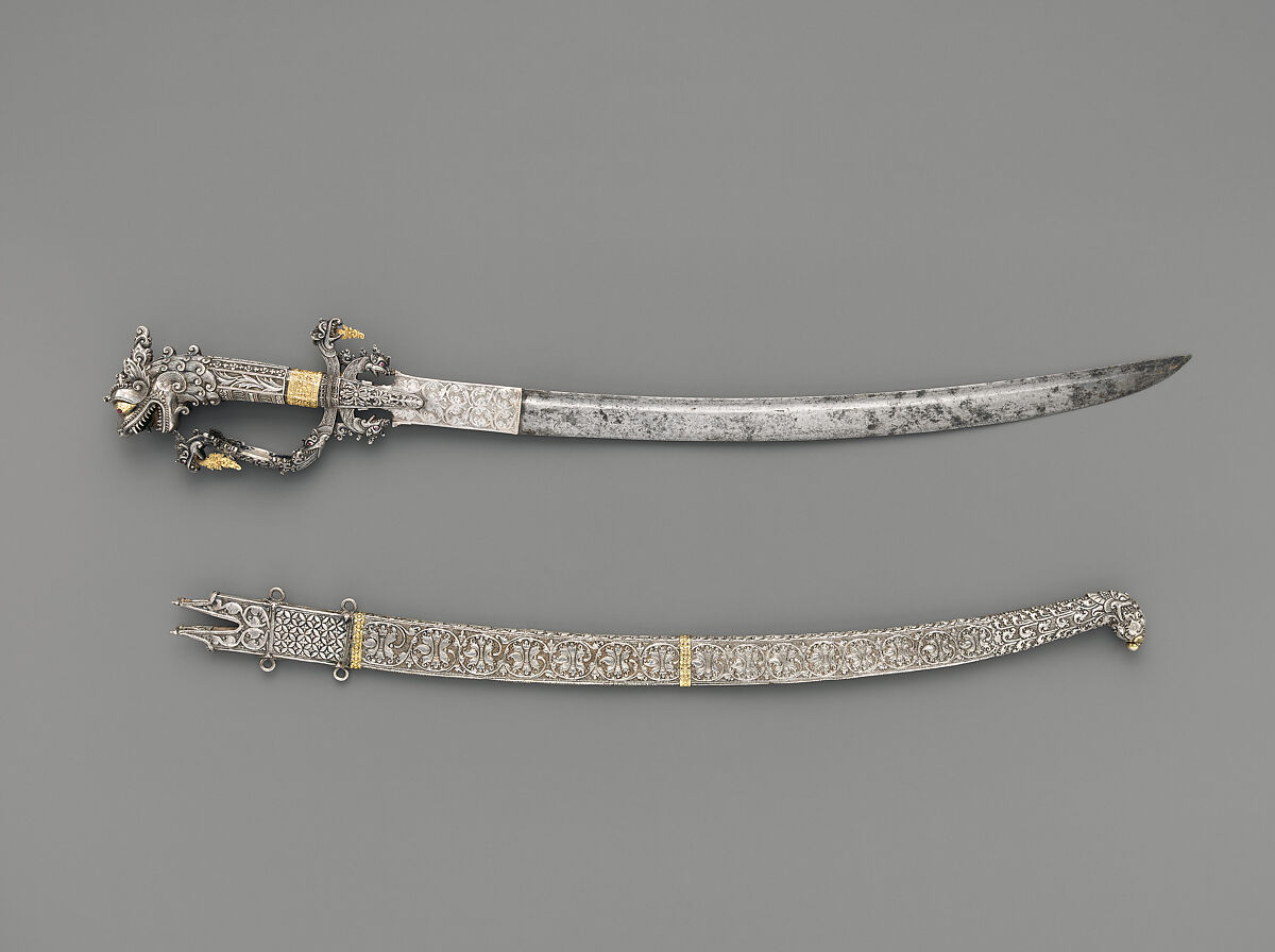 Sword and scabbard (Sinhalese: kasthane), Silver, gold, iron, wood, and gemstones, Sri Lanka 