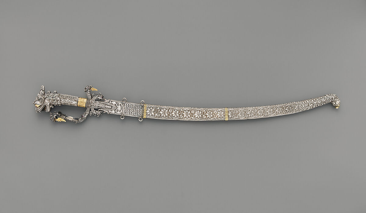Sword and scabbard (Sinhalese: kasthane), Silver, gold, iron, wood, and gemstones, Sri Lanka