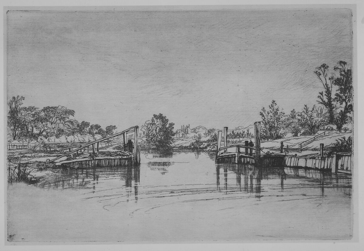 Egham Lock, Sir Francis Seymour Haden (British, London 1818–1910 Bramdean, Hampshire), Etching and drypoint; trial proof b (Harrington); second state of ten (Schneiderman) 