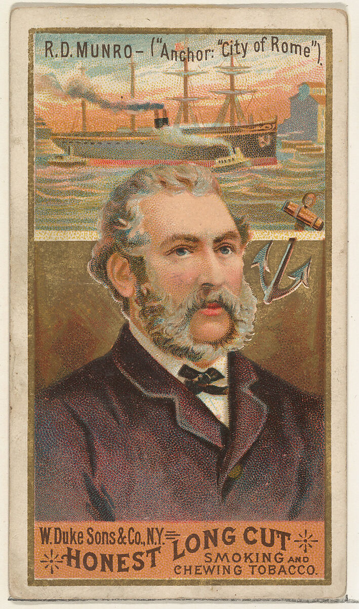 R.D. Munro, from the Sea Captains series (N127) issued by Duke Sons & Co. to promote Honest Long Cut Tobacco, Issued by W. Duke, Sons &amp; Co. (New York and Durham, N.C.), Commercial color lithograph 