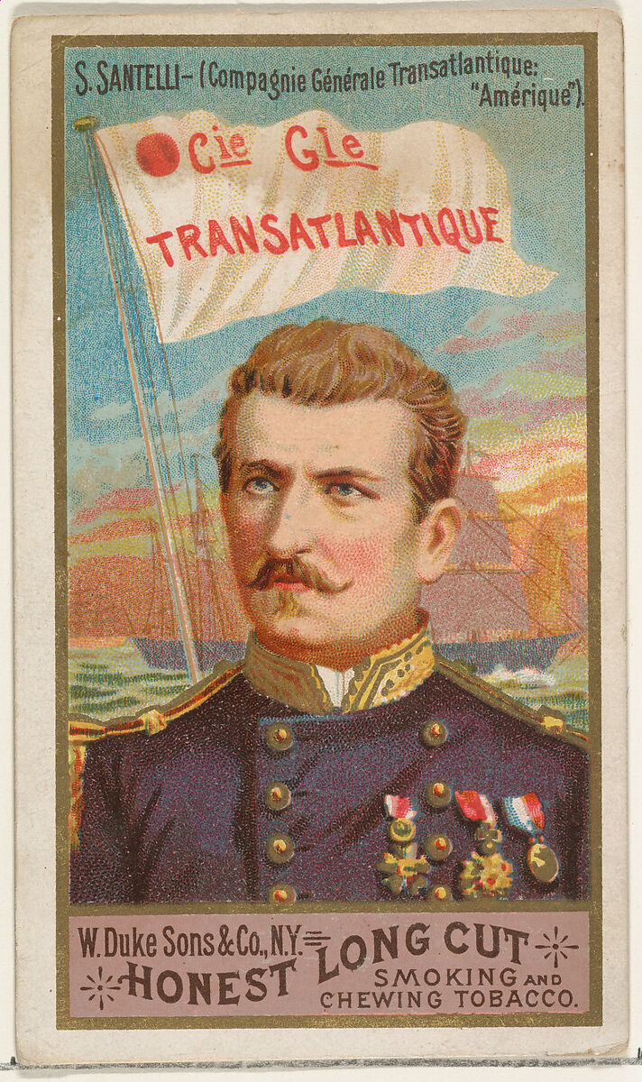 S. Santelli, from the Sea Captains series (N127) issued by Duke Sons & Co. to promote Honest Long Cut Tobacco, Issued by W. Duke, Sons &amp; Co. (New York and Durham, N.C.), Commercial color lithograph 