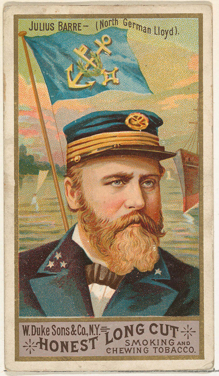 Julius Barre, from the Sea Captains series (N127) issued by Duke Sons & Co. to promote Honest Long Cut Tobacco, Issued by W. Duke, Sons &amp; Co. (New York and Durham, N.C.), Commercial color lithograph 
