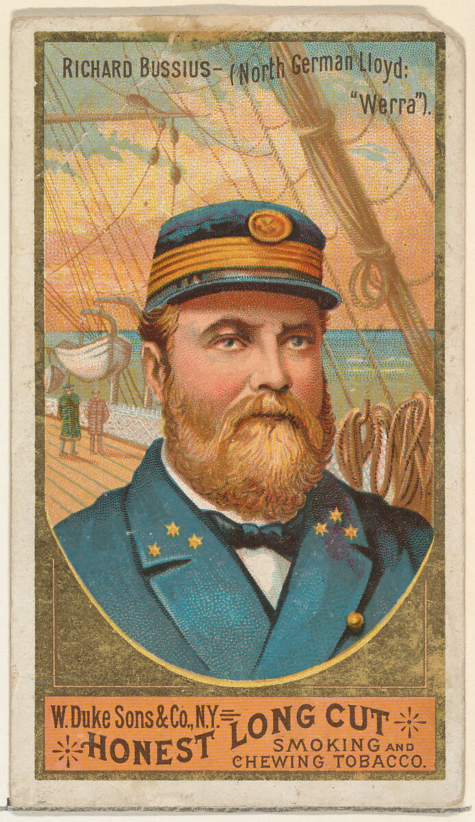 Richard Bussius, from the Sea Captains series (N127) issued by Duke Sons & Co. to promote Honest Long Cut Tobacco, Issued by W. Duke, Sons &amp; Co. (New York and Durham, N.C.), Commercial color lithograph 