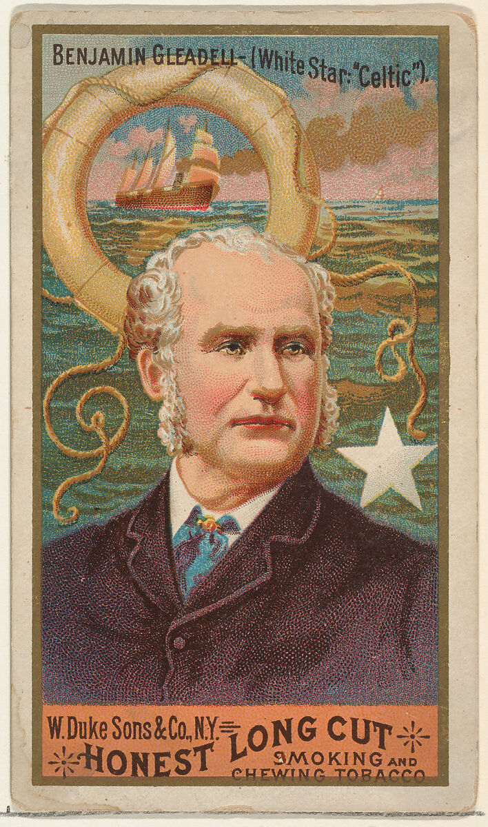 Benjamin Gleadell, from the Sea Captains series (N127) issued by Duke Sons & Co. to promote Honest Long Cut Tobacco, Issued by W. Duke, Sons &amp; Co. (New York and Durham, N.C.), Commercial color lithograph 