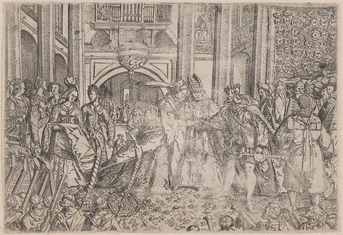 A princely wedding performed by a bishop, Anonymous, German, 16th century, Etching 