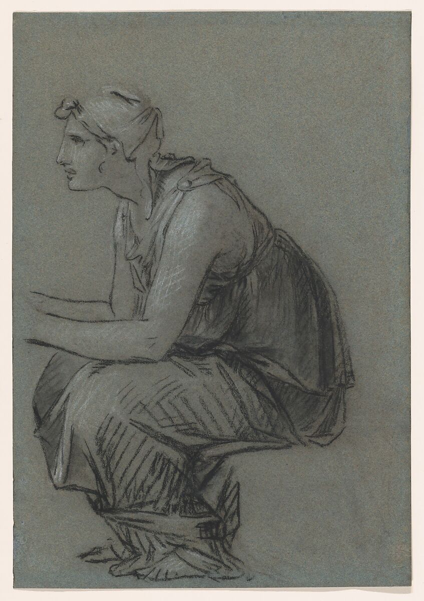 Study for Astyanax’s Nurse, Pierre Paul Prud&#39;hon (French, Cluny 1758–1823 Paris), Black and white chalk, with stumping, on blue paper 