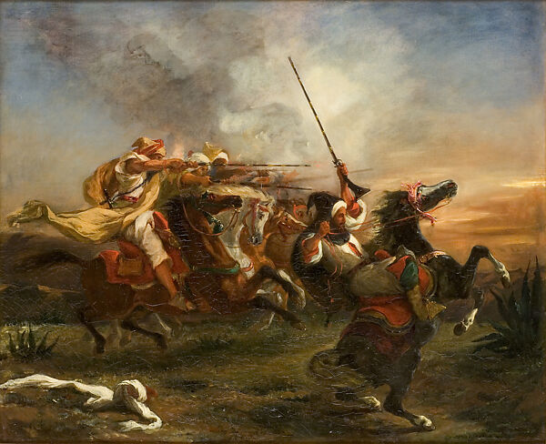 Moroccan Military Exercises, Eugène Delacroix (French, Charenton-Saint-Maurice 1798–1863 Paris), Oil on canvas 