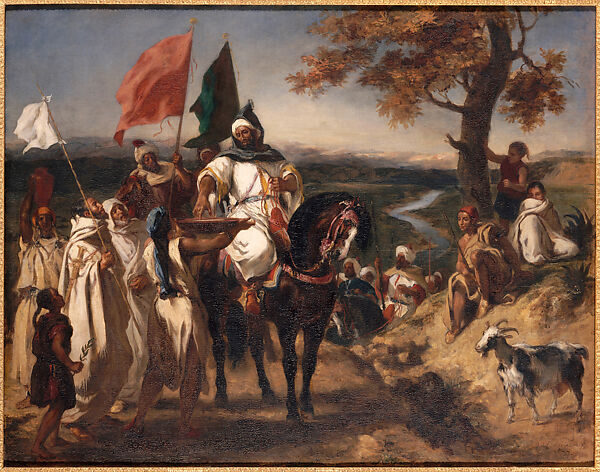 Moroccan Chieftain Receiving Tribute, Eugène Delacroix (French, Charenton-Saint-Maurice 1798–1863 Paris), Oil on canvas 