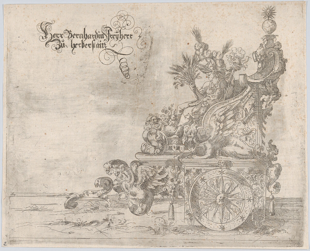 Procession, with a female figure seated on a float, Anonymous, German, 16th century, Etching 
