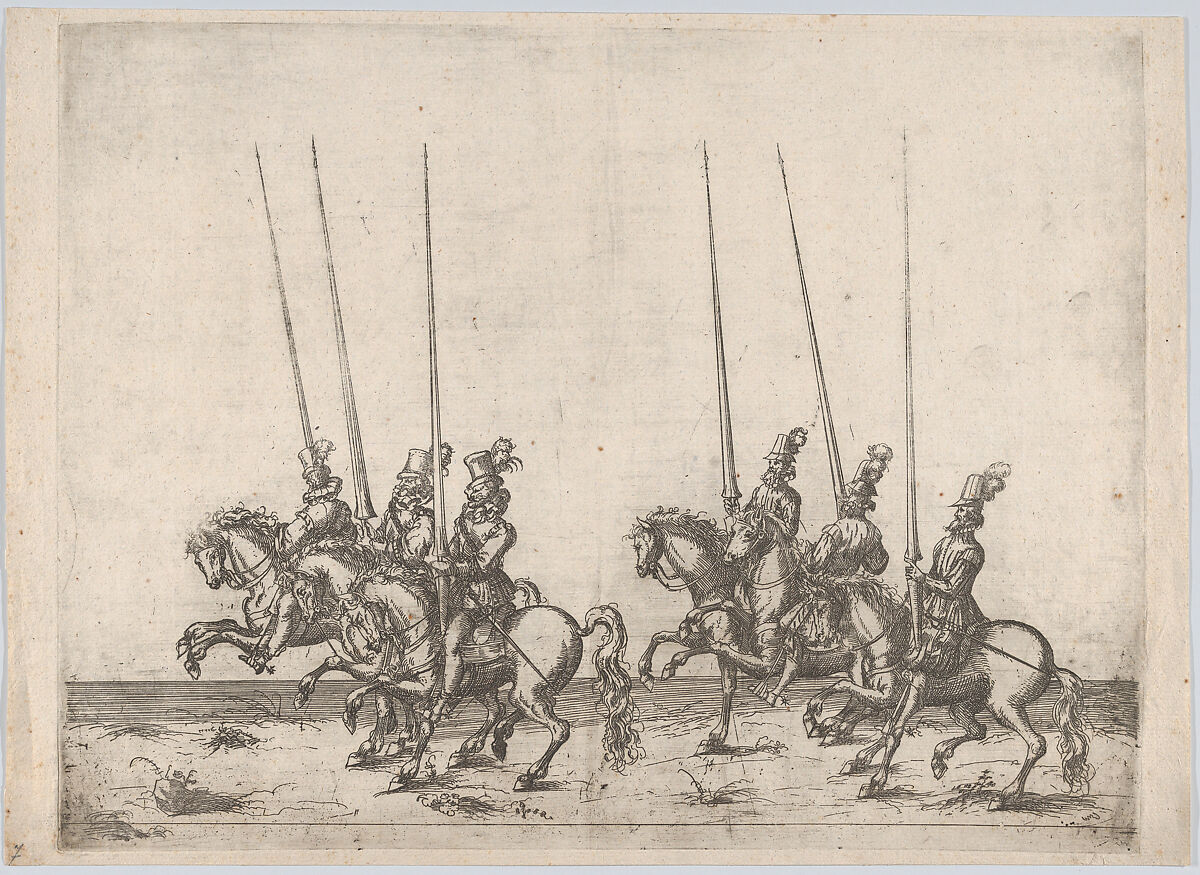 Procession, with six men riding horses, Anonymous, German, 16th century, Etching 