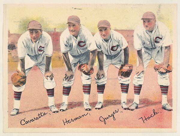 Cavaretta, Herman, Jurges, and Hack, from the Colored Photos Premiums series (R312) issued by the National Chicle Gum Company, Issued by the National Chicle Gum Company, Cambridge, Massachusetts, Photolithograph 