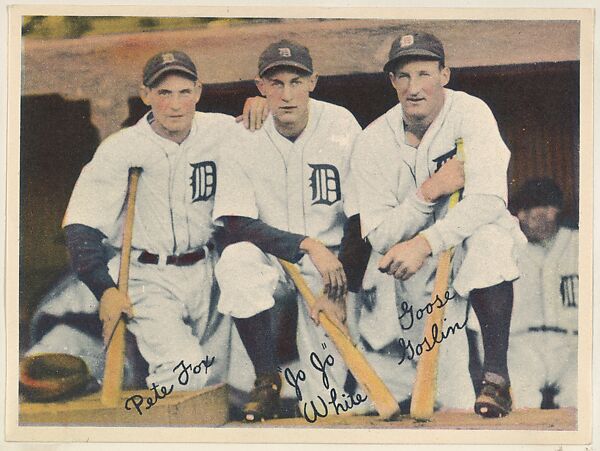 Pete Fox, Jo-Jo White, and Goose Goslin, from the Colored Photos Premiums series (R312) issued by the National Chicle Gum Company, Issued by the National Chicle Gum Company, Cambridge, Massachusetts, Photolithograph 