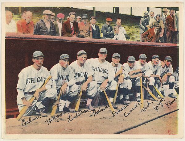 Galan, Herman, Lindstrom, Hartnett, Demaree, Cavaretta, Hack, Jurges, and Klein, from the Colored Photos Premiums series (R312) issued by the National Chicle Gum Company, Issued by the National Chicle Gum Company, Cambridge, Massachusetts, Photolithograph 