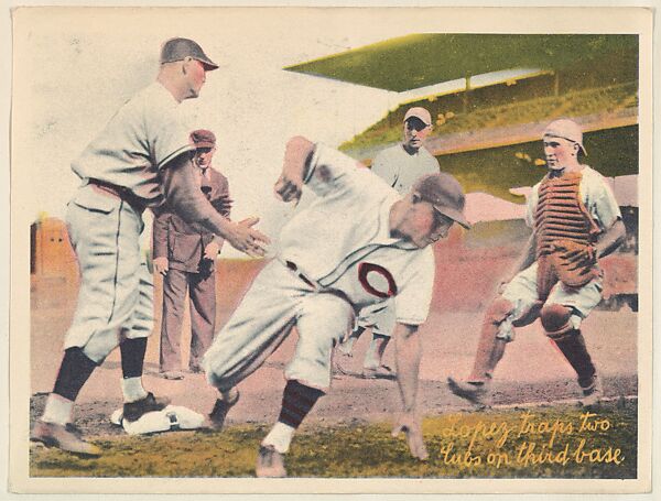Lopez Traps Two Cubs on Third Base, from the Colored Photos Premiums series (R312) issued by the National Chicle Gum Company, Issued by the National Chicle Gum Company, Cambridge, Massachusetts, Photolithograph 