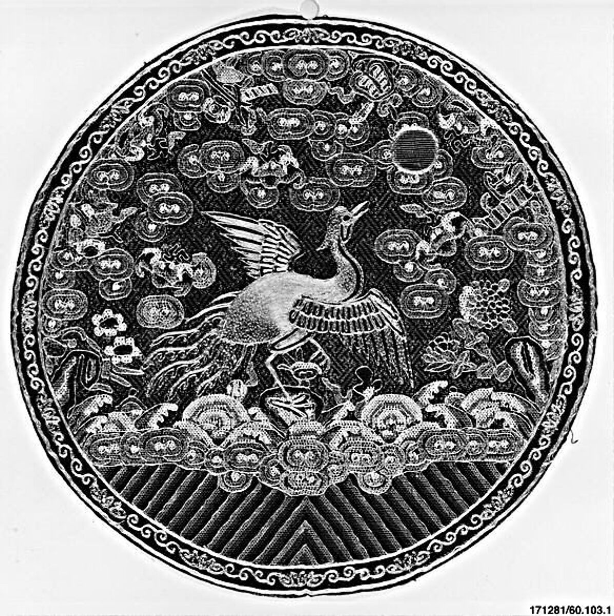 Rank Badge or Medallion with Silver Pheasant, Silk, metallic thread on silk, China 