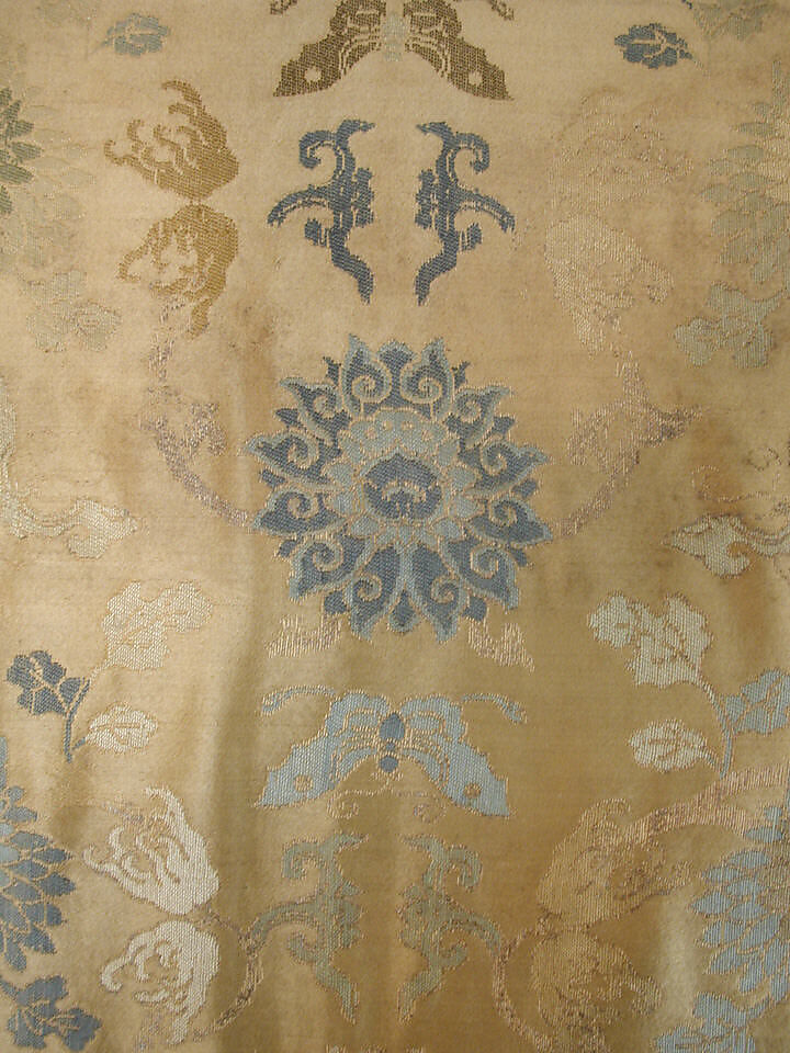 Panel, Silk, metallic thread;  lined with cotton, China