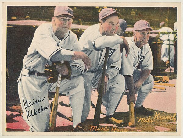 Dixie Walker, Muel Haas, and Mike Kreevich, from the Colored Photos Premiums series (R312) issued by the National Chicle Gum Company, Issued by the National Chicle Gum Company, Cambridge, Massachusetts, Photolithograph 