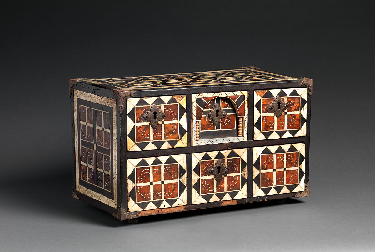 Writing Box, Unknown, Wood with bone, tortoise shell, and ebony inlay; iron hardware, Mexican (Campeche) 