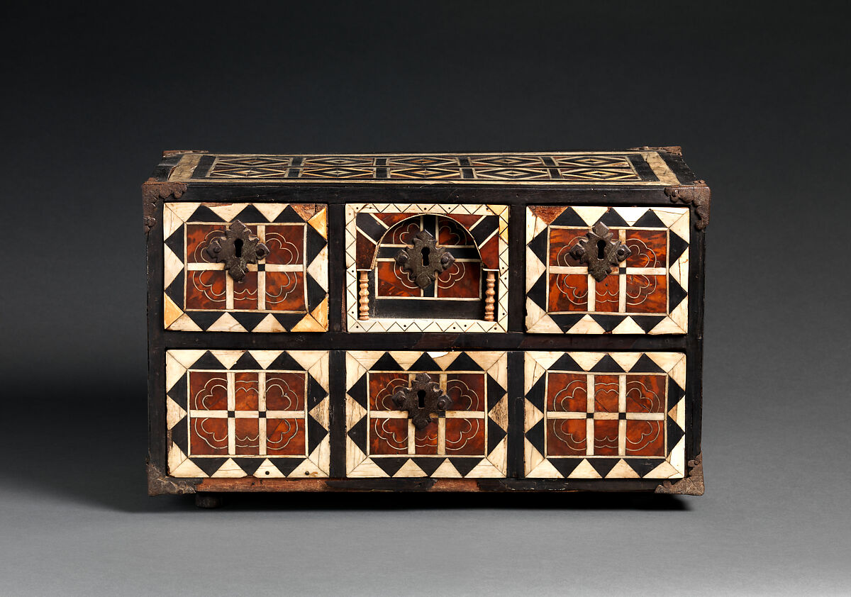 Writing Box, Unknown, Wood with bone, tortoise shell, and ebony inlay; iron hardware, Mexican (Campeche)