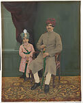 Studio Portrait of Boy and Man, Unknown, Gelatin silver print with applied color