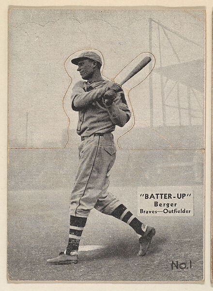Card 1, Berger, Braves, Outfielder (Black), from the Batter Up series (R318) issued by the National Chicle Gum Company, Issued by the National Chicle Gum Company, Cambridge, Massachusetts, Photolithograph 