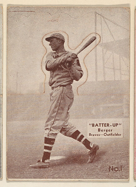 Card 1, Berger, Braves, Outfielder (Brown), from the Batter Up series (R318) issued by the National Chicle Gum Company, Issued by the National Chicle Gum Company, Cambridge, Massachusetts, Photolithograph 