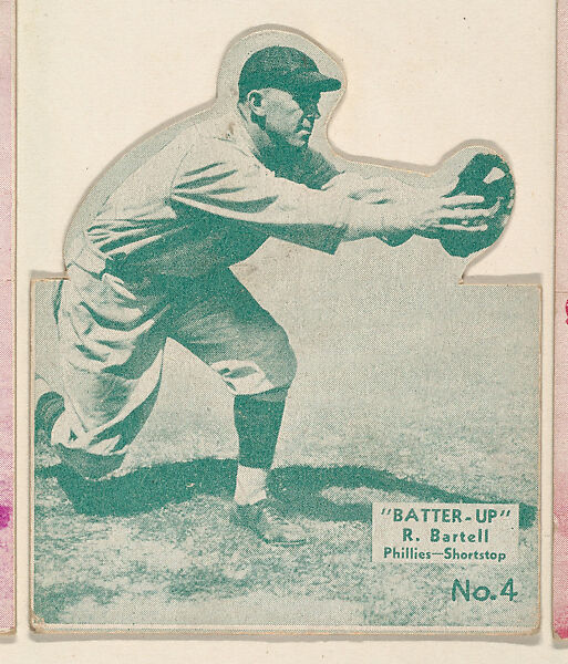 Card 4, R. Bartell, Phillies, Shortstop (Green, Folded), from the Batter Up series (R318) issued by the National Chicle Gum Company, Issued by the National Chicle Gum Company, Cambridge, Massachusetts, Photolithograph 