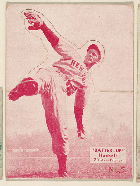 Card 5, Hubbell, Giants, Pitcher (Red), from the Batter Up series (R318) issued by the National Chicle Gum Company, Issued by the National Chicle Gum Company, Cambridge, Massachusetts, Photolithograph 