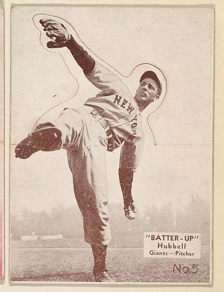 Card 5, Hubbell, Giants, Pitcher (Brown), from the Batter Up series (R318) issued by the National Chicle Gum Company, Issued by the National Chicle Gum Company, Cambridge, Massachusetts, Photolithograph 