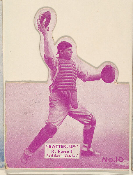Card 10, R. Ferrell, Red Sox, Catcher (Purple, Folded), from the Batter Up series (R318) issued by the National Chicle Gum Company, Issued by the National Chicle Gum Company, Cambridge, Massachusetts, Photolithograph 