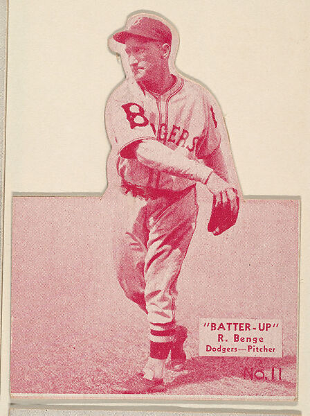 Card 11, R. Benge, Dodgers, Pitcher (Red, Folded), from the Batter Up series (R318) issued by the National Chicle Gum Company, Issued by the National Chicle Gum Company, Cambridge, Massachusetts, Photolithograph 
