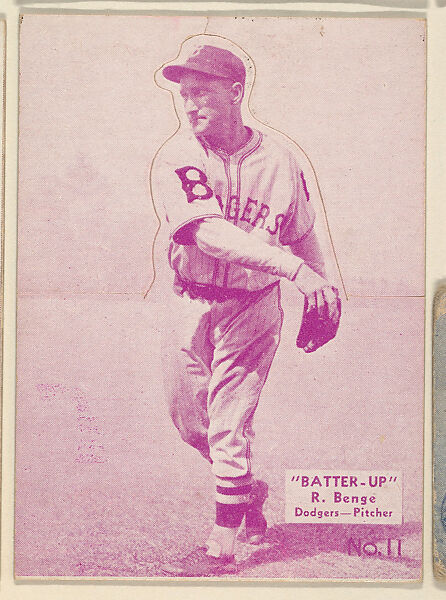 Card 11, R. Benge, Dodgers, Pitcher (Purple), from the Batter Up series (R318) issued by the National Chicle Gum Company, Issued by the National Chicle Gum Company, Cambridge, Massachusetts, Photolithograph 