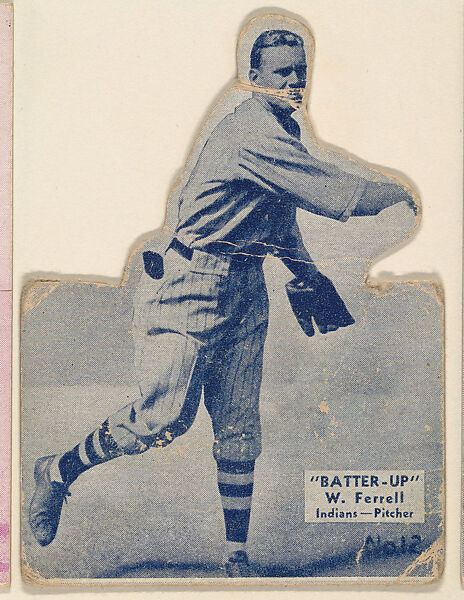 Card 12, W. Ferrell, Indians, Pitcher (Blue, Folded), from the Batter Up series (R318) issued by the National Chicle Gum Company, Issued by the National Chicle Gum Company, Cambridge, Massachusetts, Photolithograph 