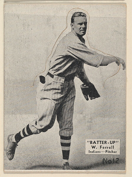 Card 12, W. Ferrell, Indians, Pitcher (Black), from the Batter Up series (R318) issued by the National Chicle Gum Company, Issued by the National Chicle Gum Company, Cambridge, Massachusetts, Photolithograph
