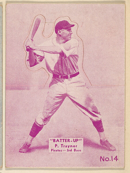 Card 14, P. Traynor, Pirates, 3rd Base (Purple), from the Batter Up series (R318) issued by the National Chicle Gum Company, Issued by the National Chicle Gum Company, Cambridge, Massachusetts, Photolithograph 