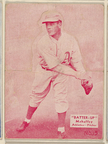 Card 15, Mahaffey, Athletics, Pitcher (Red), from the Batter Up series (R318) issued by the National Chicle Gum Company, Issued by the National Chicle Gum Company, Cambridge, Massachusetts, Photolithograph 