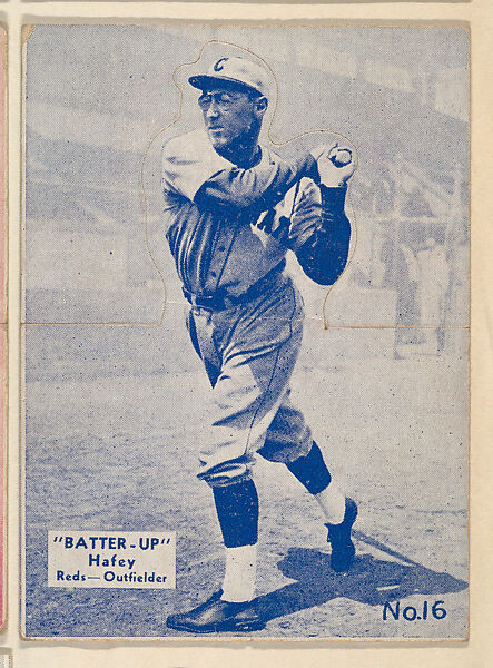Card 16, Hafey, Reds, Outfielder (Blue), from the Batter Up series (R318) issued by the National Chicle Gum Company, Issued by the National Chicle Gum Company, Cambridge, Massachusetts, Photolithograph 