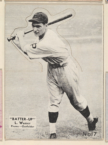 Card 17, L. Waner, Pirates, Outfielder (Black), from the Batter Up series (R318) issued by the National Chicle Gum Company, Issued by the National Chicle Gum Company, Cambridge, Massachusetts, Photolithograph