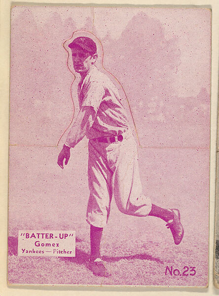 Card 23, Gomez, Yankees, Pitcher (Purple), from the Batter Up series (R318) issued by the National Chicle Gum Company, Issued by the National Chicle Gum Company, Cambridge, Massachusetts, Photolithograph 