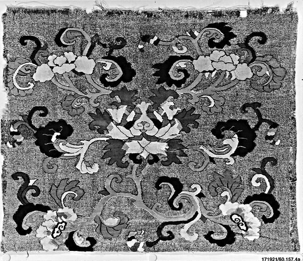 Panels with Scrolling Floral Design, Silk and metallic-thread tapestry (kesi), China 
