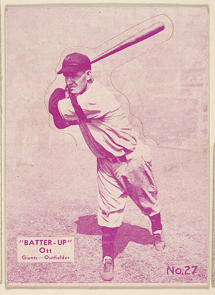 Card 27, Ott, Giants, Outfielder (Purple), from the Batter Up series (R318) issued by the National Chicle Gum Company, Issued by the National Chicle Gum Company, Cambridge, Massachusetts, Photolithograph 