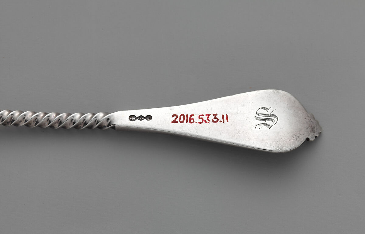 Ice Cream Slicer and 10 Ice Cream Spoons, Possibly Kidney, Cann &amp; Johnson (American, 1863–67), Silver and silver-gilt, American