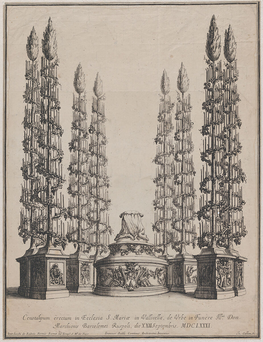 Catafalque for Marchese Bartolomeo Ruspoli, S. Maria in Vallicella, Rome, September 21, 1681, Johannes Collin (Flemish, Antwerp, 17th century), Etching 