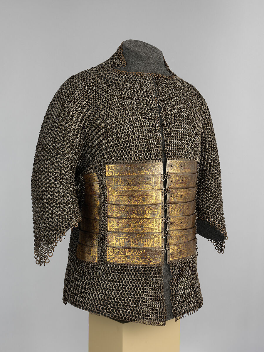 Shirt of Mail and Plate of Al-Ashraf Sayf ad-Din Qaitbay (ca. 1416/18–1496), 18th Burji Mamluk Sultan of Egypt, Steel, iron, copper alloy, gold, probably Egyptian 