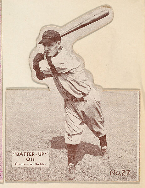 Card 27, Ott, Giants, Outfielder (Brown, Folded), from the Batter Up series (R318) issued by the National Chicle Gum Company, Issued by the National Chicle Gum Company, Cambridge, Massachusetts, Photolithograph 