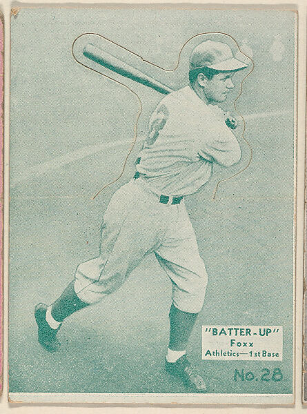 Card 28, Foxx, Athletics, 1st Base (Green), from the Batter Up series (R318) issued by the National Chicle Gum Company, Issued by the National Chicle Gum Company, Cambridge, Massachusetts, Photolithograph 