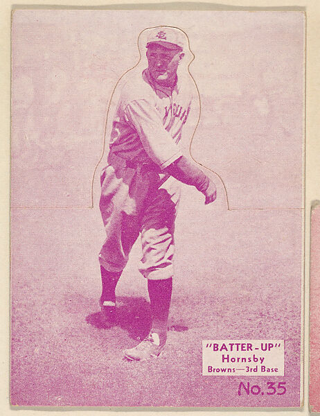 Card 35, Hornsby, Browns, 3rd Base (Purple), from the Batter Up series (R318) issued by the National Chicle Gum Company, Issued by the National Chicle Gum Company, Cambridge, Massachusetts, Photolithograph 