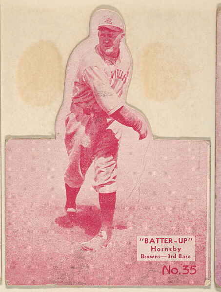 Card 35, Hornsby, Browns, 3rd Base (Red, Folded), from the Batter Up series (R318) issued by the National Chicle Gum Company, Issued by the National Chicle Gum Company, Cambridge, Massachusetts, Photolithograph 