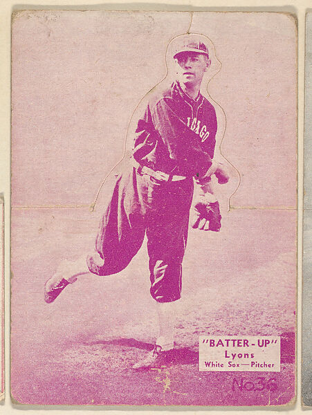 Card 36, Lyons, White Sox, Pitcher (Purple), from the Batter Up series (R318) issued by the National Chicle Gum Company, Issued by the National Chicle Gum Company, Cambridge, Massachusetts, Photolithograph 