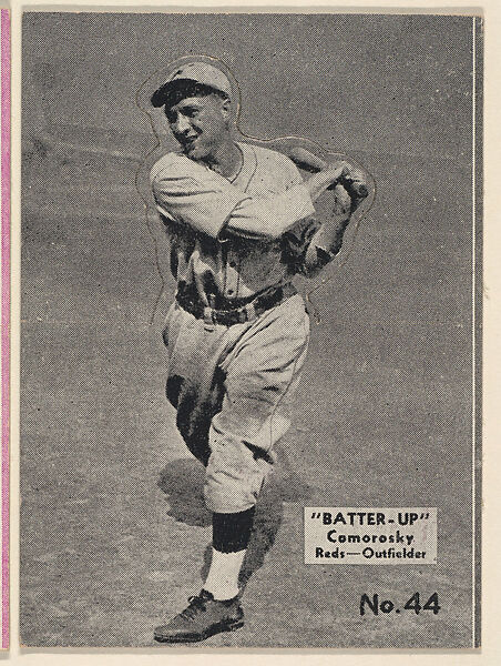 Card 44, Comorosky, Reds, Outfielder (Black), from the Batter Up series (R318) issued by the National Chicle Gum Company, Issued by the National Chicle Gum Company, Cambridge, Massachusetts, Photolithograph 